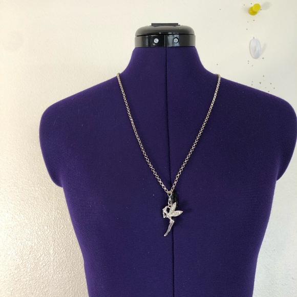 Tinkerbell Fairy Silver Rhinestone Necklace - Picture 5 of 12